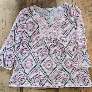 CROWN & IVY‎ Boho Lace-trimmed Top Size Large